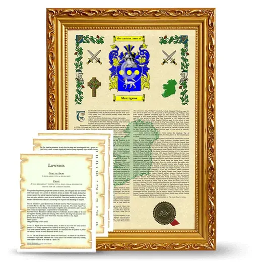 Merrigans Framed Armorial History and Symbolism - Gold