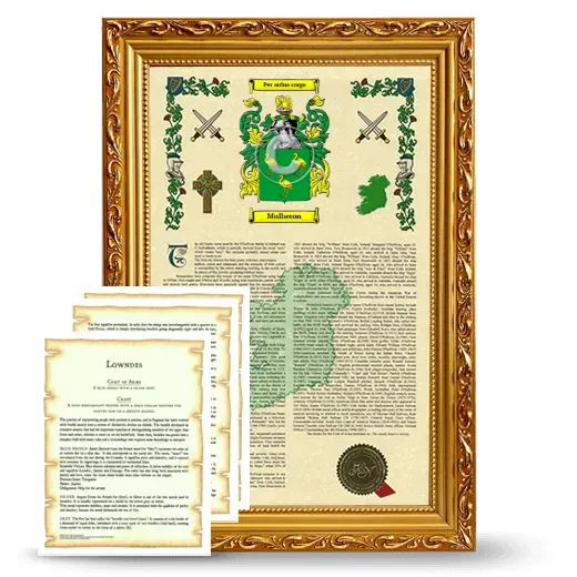 Mulheron Framed Armorial History and Symbolism - Gold