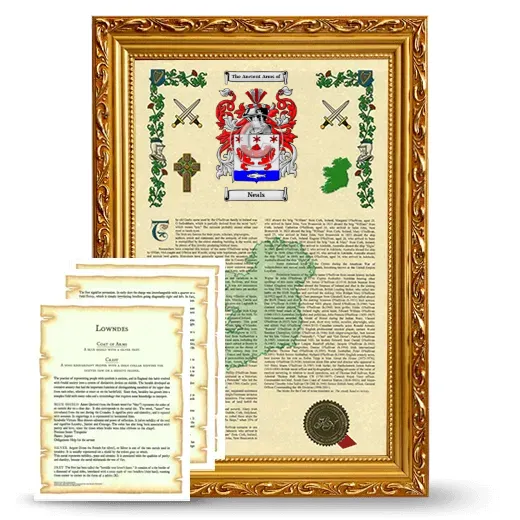 Neals Framed Armorial History and Symbolism - Gold