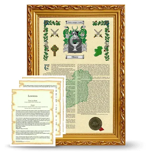 Olowry Framed Armorial History and Symbolism - Gold