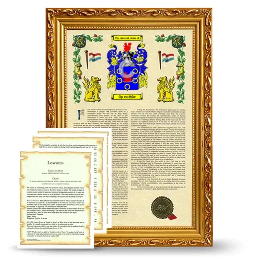 Op en dyke Framed Armorial History and Symbolism - Gold