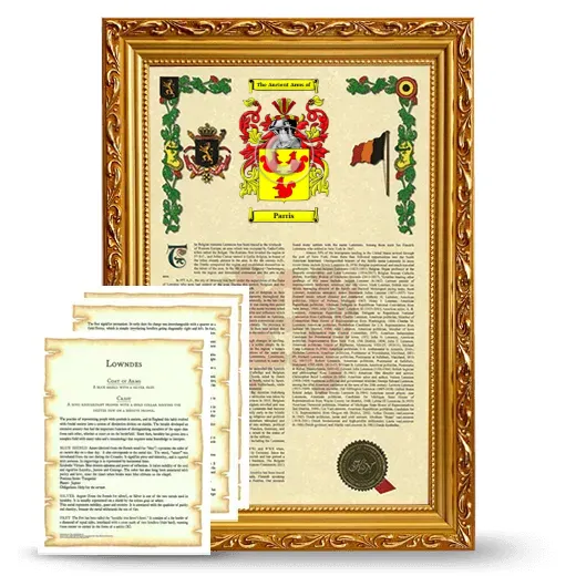 Parris Framed Armorial History and Symbolism - Gold