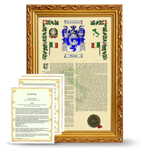 Pisaroni Framed Armorial History and Symbolism - Gold