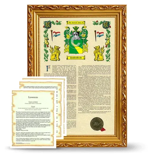 Quakenbush Framed Armorial History and Symbolism - Gold