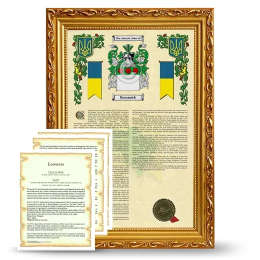 Romanick Framed Armorial History and Symbolism - Gold