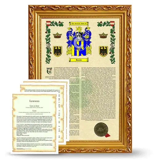 Roner Framed Armorial History and Symbolism - Gold