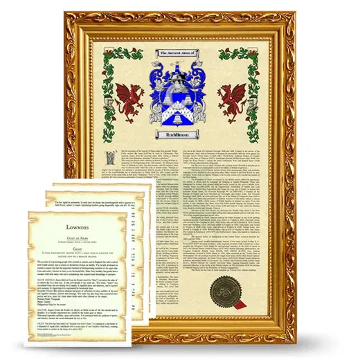 Ruddiman Framed Armorial History and Symbolism - Gold