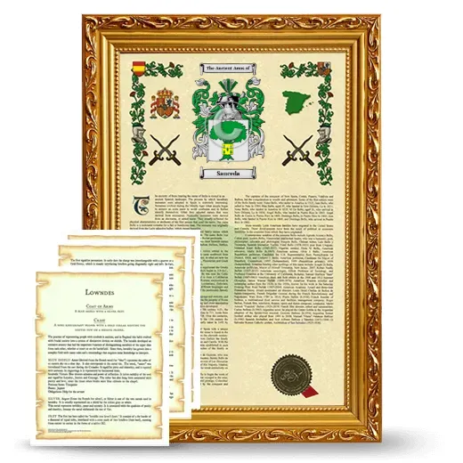 Sauceda Framed Armorial History and Symbolism - Gold