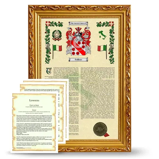 Sodano Framed Armorial History and Symbolism - Gold