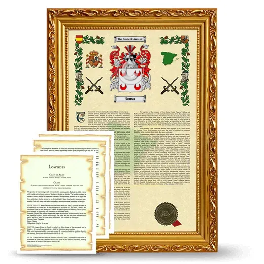Sousa Framed Armorial History and Symbolism - Gold