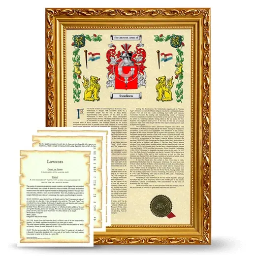 Swedeen Framed Armorial History and Symbolism - Gold
