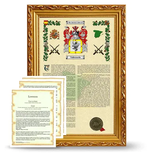 Valensuela Framed Armorial History and Symbolism - Gold