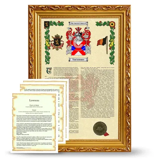 Van'wormer Framed Armorial History and Symbolism - Gold
