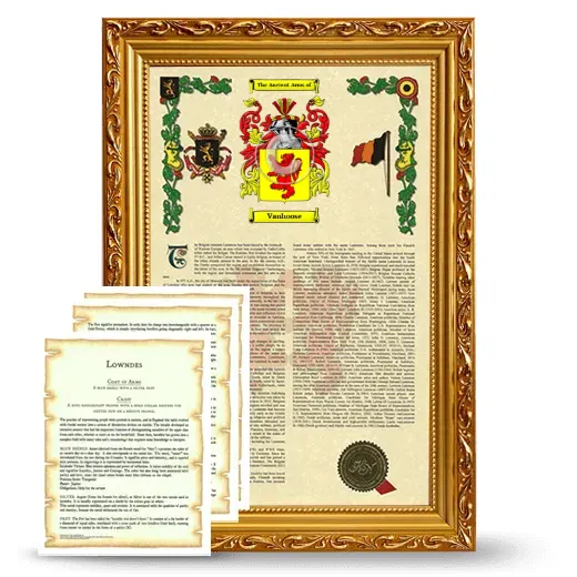Vanhoose Framed Armorial History and Symbolism - Gold