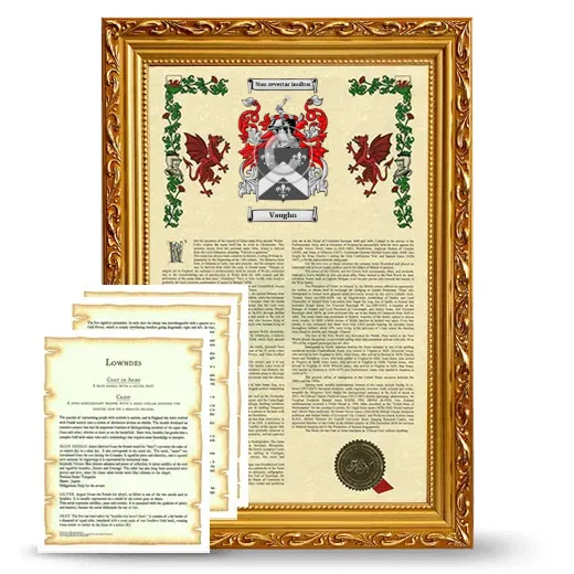 Vaughn Framed Armorial History and Symbolism - Gold
