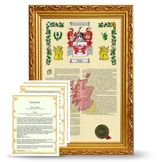 Veary Framed Armorial History and Symbolism - Gold