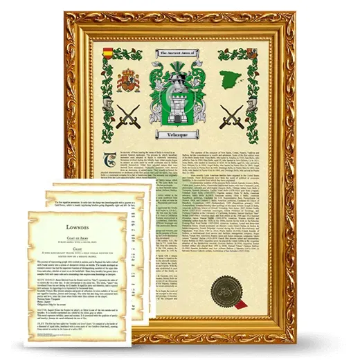 Velazque Framed Armorial History and Symbolism - Gold