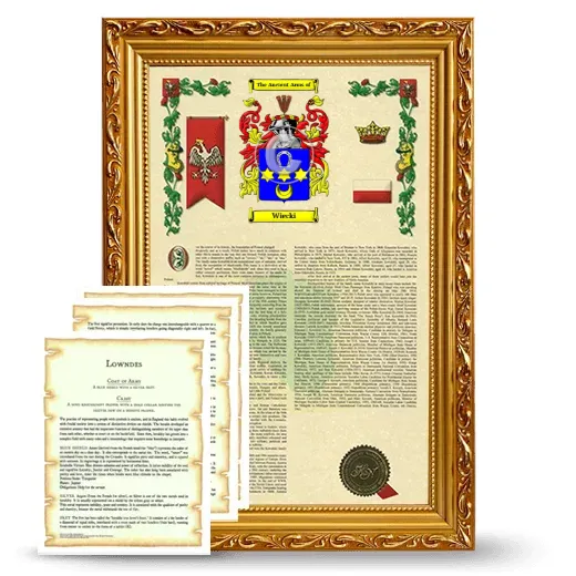 Wiecki Framed Armorial History and Symbolism - Gold