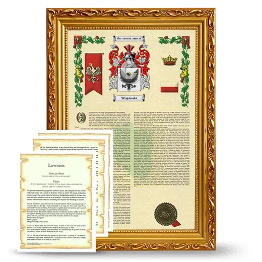 Wojcinski Framed Armorial History and Symbolism - Gold