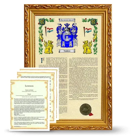 Yonkers Framed Armorial History and Symbolism - Gold
