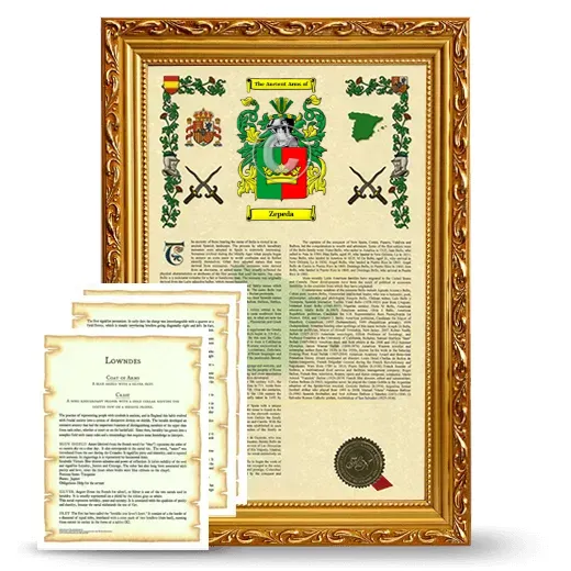 Zepeda Framed Armorial History and Symbolism - Gold