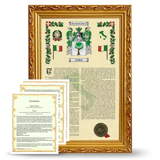 Zordani Framed Armorial History and Symbolism - Gold