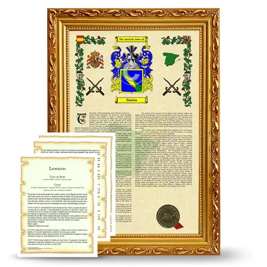 Zureta Framed Armorial History and Symbolism - Gold