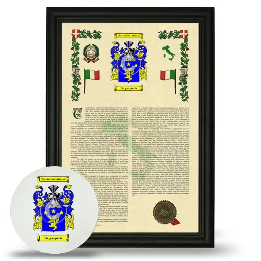De gasperis Framed Armorial History and Mouse Pad - Black