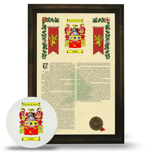 Lasher Framed Armorial History and Mouse Pad - Brown