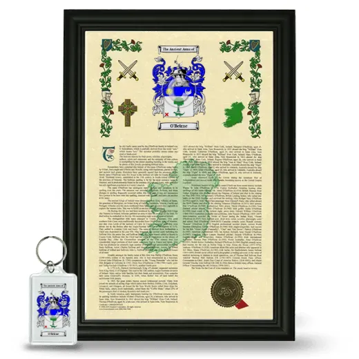 O'Beirne Framed Armorial History and Keychain - Black