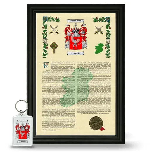 O'Laughlin Framed Armorial History and Keychain - Black