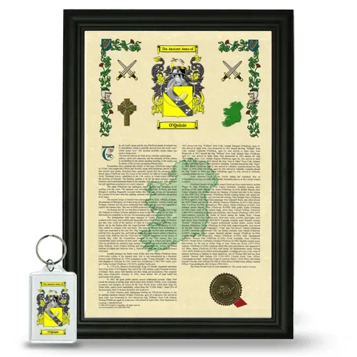 O'Quinie Framed Armorial History and Keychain - Black