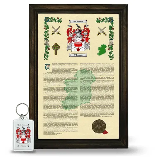 O'Roonen Framed Armorial History and Keychain - Brown