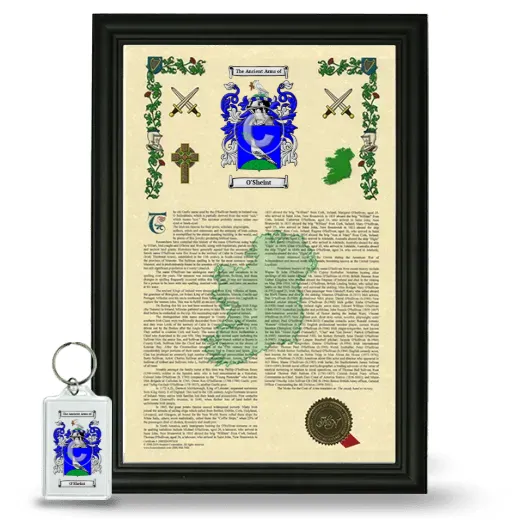 O'Sheint Framed Armorial History and Keychain - Black
