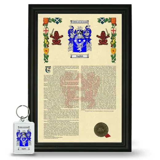 English Framed Armorial History and Keychain - Black
