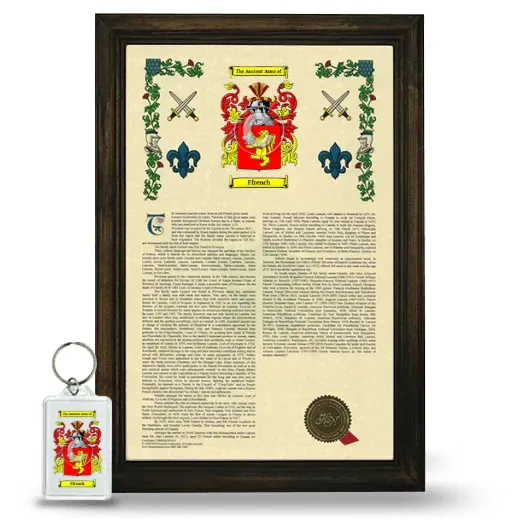 Ffrench Framed Armorial History and Keychain - Brown