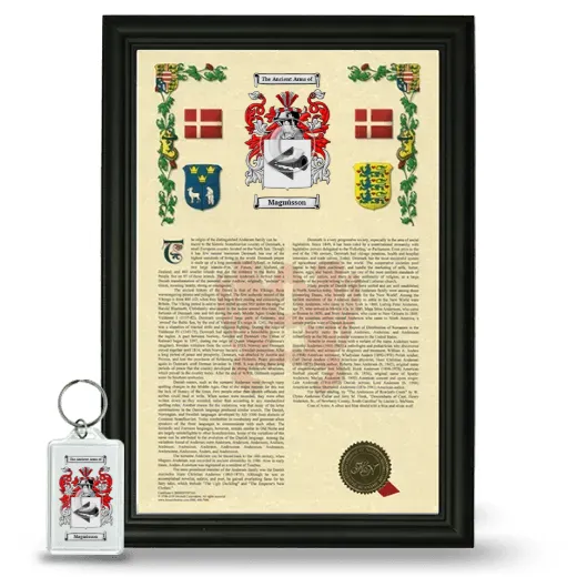 Magnússon Framed Armorial History and Keychain - Black