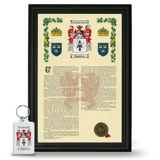 Magnússon Framed Armorial History and Keychain - Black