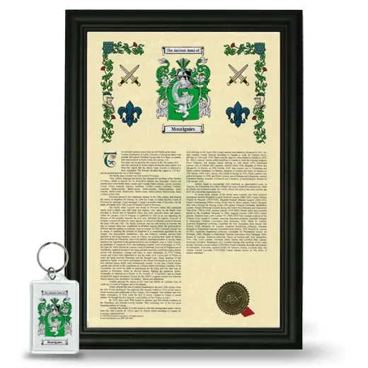 Montignies Framed Armorial History and Keychain - Black