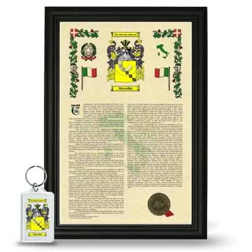 Mussolini Framed Armorial History and Keychain - Black