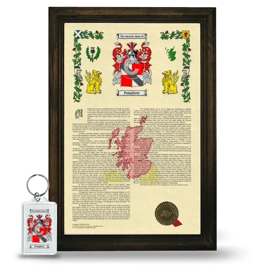 Pomphrey Framed Armorial History and Keychain - Brown