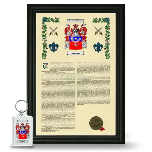 Shampoo Framed Armorial History and Keychain - Black