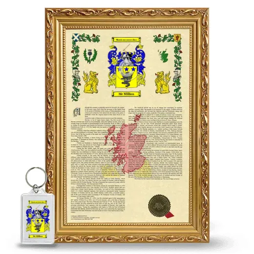 Mc Millian Framed Armorial History and Keychain - Gold