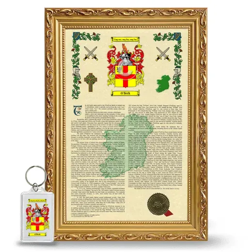 O'Berk Framed Armorial History and Keychain - Gold