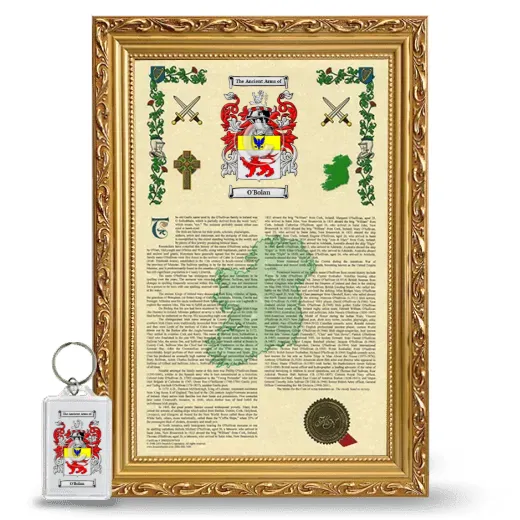 O'Bolan Framed Armorial History and Keychain - Gold