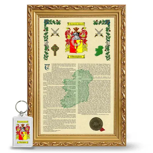 O'Branaghan Framed Armorial History and Keychain - Gold