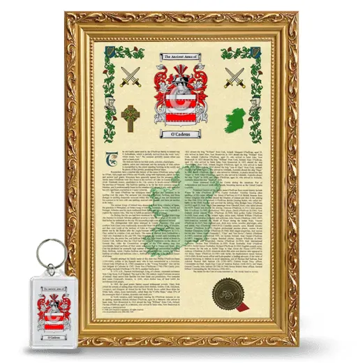O'Cadens Framed Armorial History and Keychain - Gold