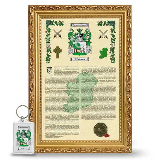 O'Calaman Framed Armorial History and Keychain - Gold