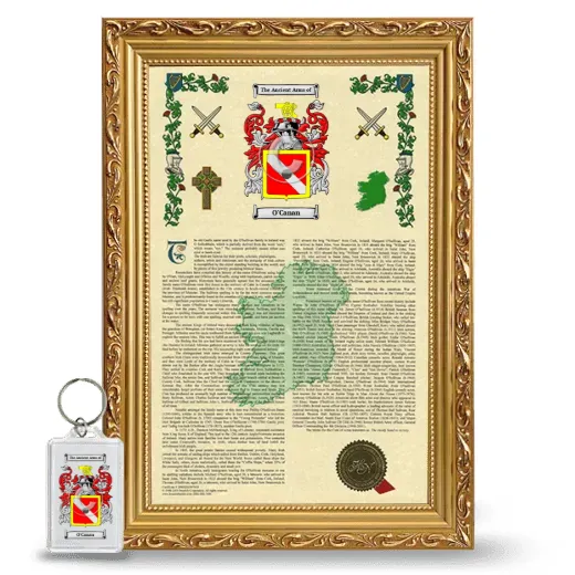 O'Canan Framed Armorial History and Keychain - Gold