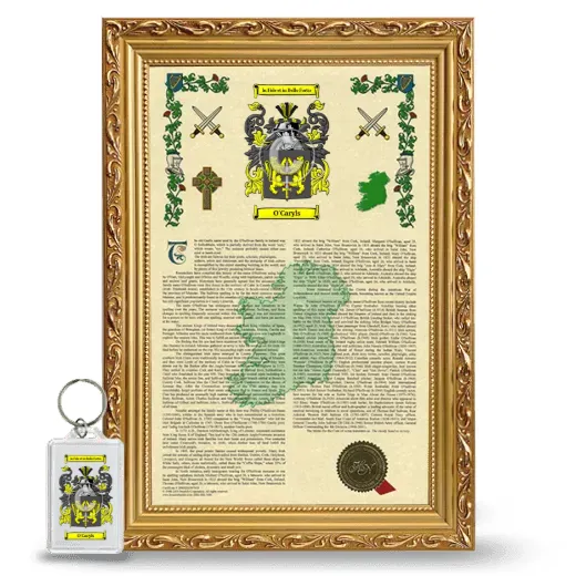 O'Caryls Framed Armorial History and Keychain - Gold